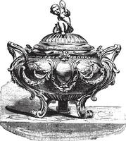 sucre bol argent Louis xvi style, ancien gravure. vecteur