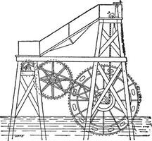 m. Colladon flottant roue, ancien gravure. vecteur