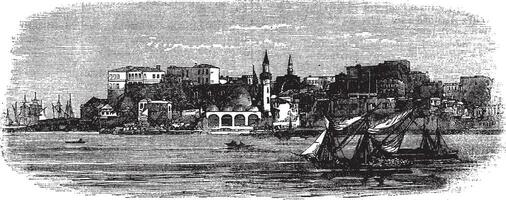 vieux Port de La Canée, Crète, Grèce ancien gravure de le années 1890 vecteur