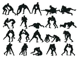 ensemble de silhouettes les athlètes lutteur dans lutte, lutte. greco romain lutte, lutte, combattre, lutte, Lutter Avec, duel, mixte martial art, esprit sportif vecteur