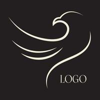 minimaliste blanc Aigle logo avec élégant courbes sur une noir arrière-plan, accompagné par une empattement police de caractères espace réservé pour l'image de marque vecteur