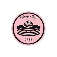 Facile féminin boulangerie logo conception avec gâteau sur rose. vecteur