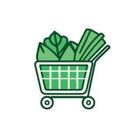 achats Chariot avec supermarché des produits. biologique épicerie achats icône, vecteur conception logo pour magasin.
