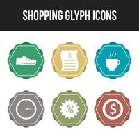 beau six jeu d'icônes de glyphe shopping et affaires vecteur