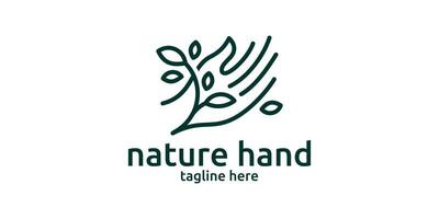 vert logo conception avec une combinaison de main et plante éléments. vecteur