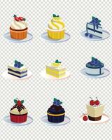 petit gâteau, gâteau de fée. jeu d'icônes vectorielles réalistes 3d vecteur