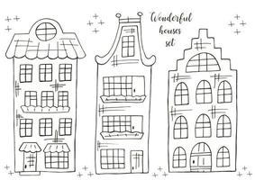 ensemble d'illustrations de petites maisons dans un style de dessin à la main. collection d'illustrations vectorielles pour votre conception. beaux dessins vecteur