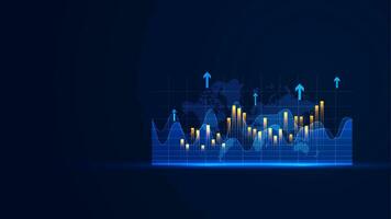 Stock marché croissance dans futuriste La technologie style. affaires croissance fond d'écran avec le embrasé bar graphique statique et en haut La Flèche. graphique de réussi financier développement sur le foncé Contexte vecteur