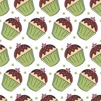 illustration vectorielle. modèle sans couture avec des pâtisseries sucrées. muffins mignons, cupcakes. fond à pois. texture pour le tissu vecteur