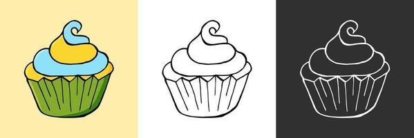 Vector illustration pour votre conception. icône lumineuse de cupcake, muffin dans le style de dessin à la main