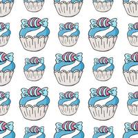 illustration vectorielle. modèle sans couture avec des pâtisseries sucrées. muffins mignons, cupcakes. fond à pois. texture pour le tissu vecteur