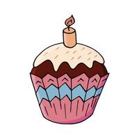 Vector illustration pour votre conception. icône lumineuse de cupcake, muffin dans le style de dessin à la main