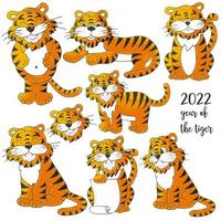 symbole de 2022. illustration avec tigre dans le style de dessin à la main. nouvel an 2022 vecteur