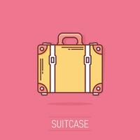 icône de valise de dessin animé de vecteur dans le style comique. cas pour le tourisme, voyage, pictogramme d'illustration de signe de voyage. concept d'effet d'éclaboussure d'affaires de valise.