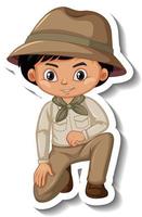 autocollant de personnage de dessin animé garçon en tenue de safari vecteur