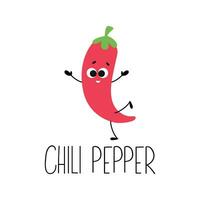 dessin animé mignonne personnage de le Chili poivre pour enfants. apprendre légume carte avec nom. vecteur