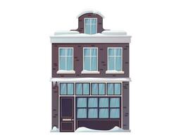 dessin animé vecteur hiver maison. isolé architectural moderne bâtiment couvert avec neige et congères.