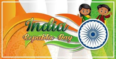 bannière de la fête de la république de l'inde avec des personnages pour enfants vecteur