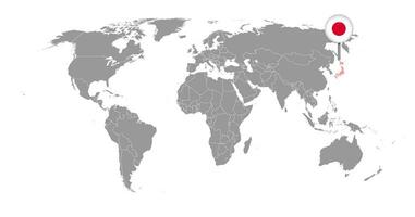 épingler la carte avec le drapeau du japon sur la carte du monde. illustration vectorielle. vecteur
