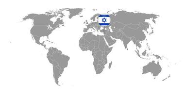 épingler la carte avec le drapeau d'Israël sur la carte du monde.illustration vectorielle. vecteur