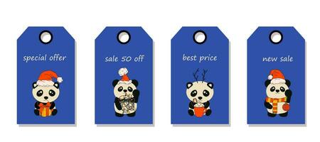 vecteur ensemble de remise prix Mots clés. Étiquettes avec Panda avec décoration Noël. Noël vente.