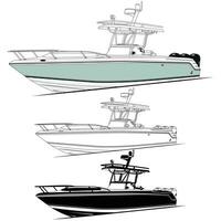 côté vue pêche bateau vecteur ligne art illustration, et un couleur.