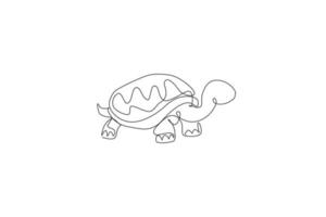 un dessin au trait continu d'une grosse tortue mignonne sur l'île des galapagos. conservation du parc national des animaux sauvages. concept de zoo safari. illustration vectorielle graphique de conception de dessin à une seule ligne dynamique vecteur