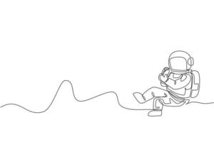 dessin au trait continu unique d'un astronaute assis se détendre sur la surface de la lune et manger de délicieux tacos mexicains. fiction fantastique du concept de vie dans l'espace. illustration vectorielle de conception de dessin à la mode une ligne vecteur