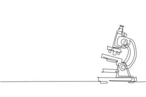 dessin d'une seule ligne de microscope de laboratoire pour agrandir la taille des bactéries sous l'objectif. retour à l'école minimaliste, concept d'éducation. illustration vectorielle graphique de conception de style de dessin de ligne simple continue vecteur