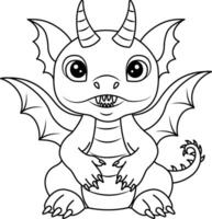 une coloration livre avec une mignonne dragon pour enfants, un illustration de une coloration livre avec une dessin animé vecteur dragon, une dessiné à la main contour de une fantastique dragon pour une coloration livre. la créativité pour les enfants.