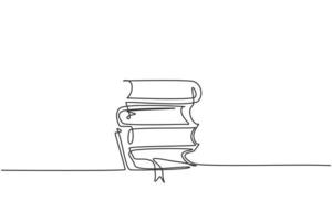 dessin d'une seule ligne d'une pile de cahiers sur la table. retour à l'école minimaliste, concept d'éducation. tas de livres ligne simple continue dessiner style design graphique illustration vectorielle vecteur