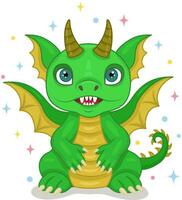 vecteur illustration de une dragon.mignon Conte de fée dragon. une petit vert dragon ou dinosaure, une mignonne personnage sur une étoilé Contexte. une fabuleux monstre. le symbole de 2024.