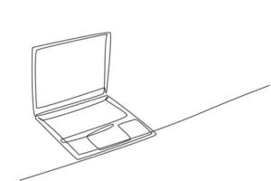 un dessin au trait continu d'un ordinateur portable pour travailler à la maison. ordinateur électrique pour le concept d'outils de gadget de petite entreprise. illustration graphique de vecteur de conception de dessin de ligne unique à la mode