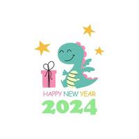 mignonne et peu vert dragon, Nouveau année 2024, vacances, vecteur illustration