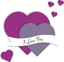 violet cœurs avec ruban et je l'amour vous texte pour valentines journée transparent Contexte vecteur