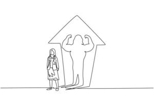 dessin continu d'une ligne de jeune femme entrepreneur avec une ombre musculaire réfléchie sur le mur. concept minimaliste de gestionnaire d'entreprise de succès. illustration graphique de vecteur de conception de dessin de ligne unique à la mode