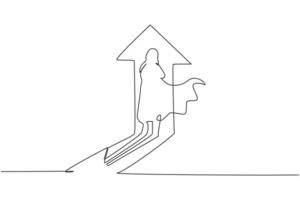 dessin d'une seule ligne d'ombre de super-héros féminin sur le mur avec le symbole de la flèche vers le haut. concept minimal de croissance de la finance d'entreprise. illustration vectorielle graphique de conception de ligne continue moderne vecteur