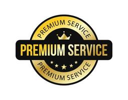 prime un service d'or rond étiquette avec couronne et étoiles. brillant, brillant, luxe, moderne plat vecteur style. pour icône, logo, joint, étiqueter, signe, joint, symbole, badge, timbre, autocollant, etc.