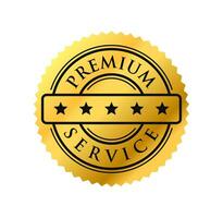 prime un service d'or rond étiquette avec évaluation étoiles. brillant, brillant, luxe, moderne plat vecteur style. pour icône, logo, joint, étiqueter, signe, joint, symbole, badge, timbre, autocollant, etc.