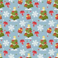 sans couture modèle de Noël des arbres et flocons de neige sur bleu Contexte. Nouveau année vecteur Contexte pour imprimer, papier, conception, tissu, décor, cadeau emballage, Contexte.
