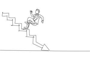 dessin au trait continu unique d'un jeune homme d'affaires glissant de l'escalier au rez-de-chaussée. homme d'affaires professionnel cassé. concept de minimalisme dynamique une ligne dessiner illustration vectorielle de conception graphique vecteur