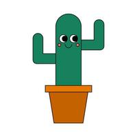 rétro style cactus dessin animé plat illustration vecteur