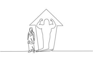 Un dessin continu d'une jeune travailleuse arabe reflète une ombre musculaire sur le mur. concept minimaliste de gestionnaire d'entreprise de succès. illustration graphique de vecteur de conception de dessin de ligne unique à la mode