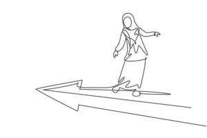 dessin au trait continu unique d'une jeune femme entrepreneure arabe professionnelle volant en flèche de progression vers l'avant. concept de métaphore minimalisme dynamique une ligne dessiner illustration vectorielle de conception graphique vecteur