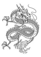 main tiré asiatique dragon tatouage illustration isolé vecteur