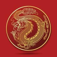 stylisé or dragon illustration dans cercle ornement vecteur
