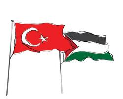ligne art vecteur de dinde Palestine drapeaux sont agitant.