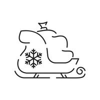Noël traîneau. Père Noël claus traîneau vecteur ligne icône. joyeux Noël signe. Père Noël claus avec cadeau illustration sur arrière-plan, en volant Noël traîneau symbole.