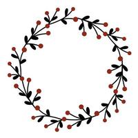 Couronne de Noël de branches avec des feuilles et des baies rouges vector illustration