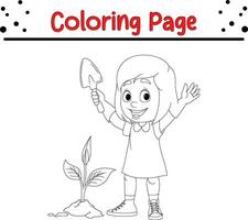 mignonne peu fille arrosage les plantes coloration page vecteur